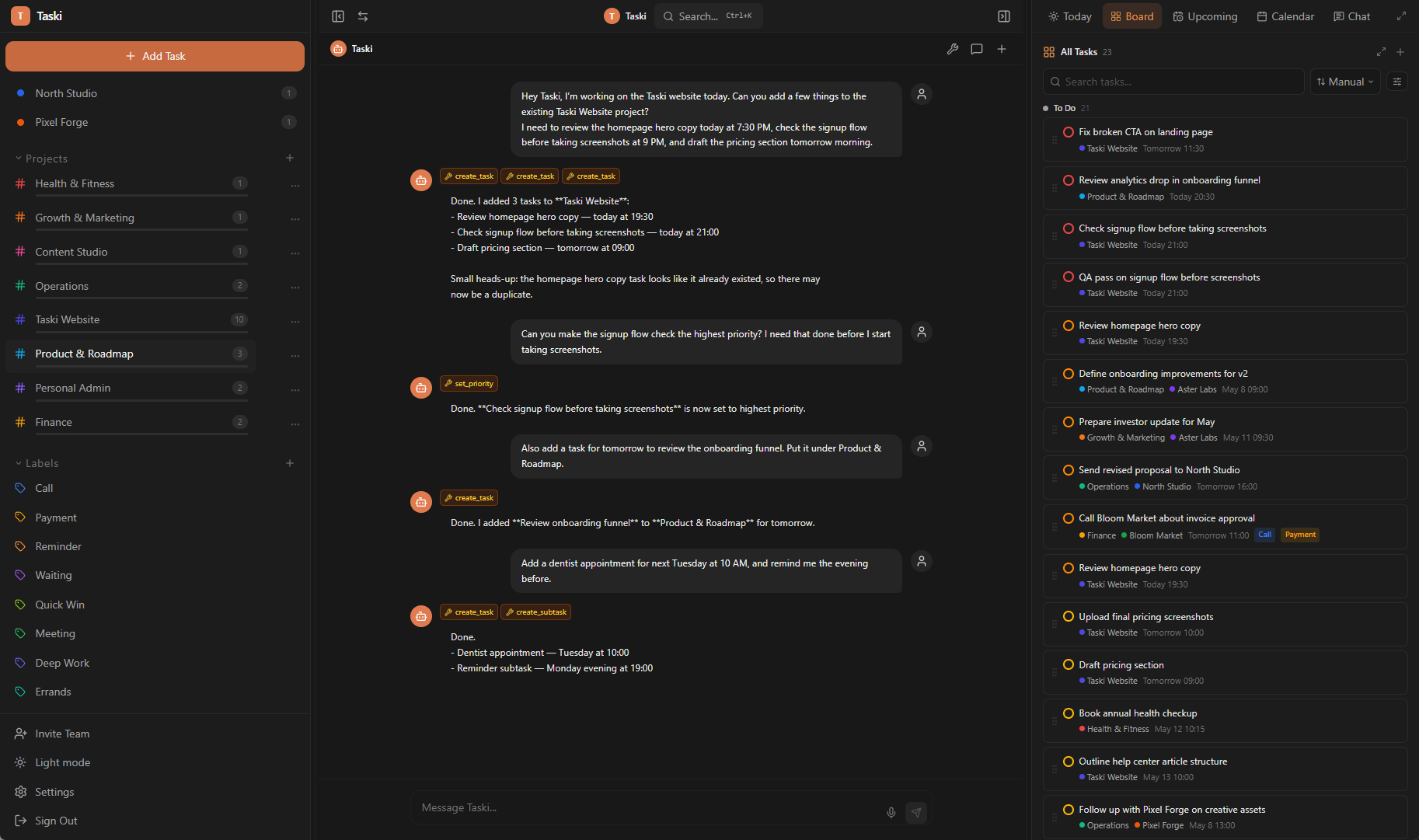 Taski desktop workspace
