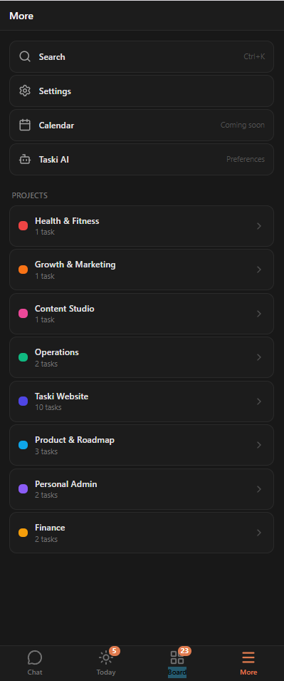 Taski mobile projects view